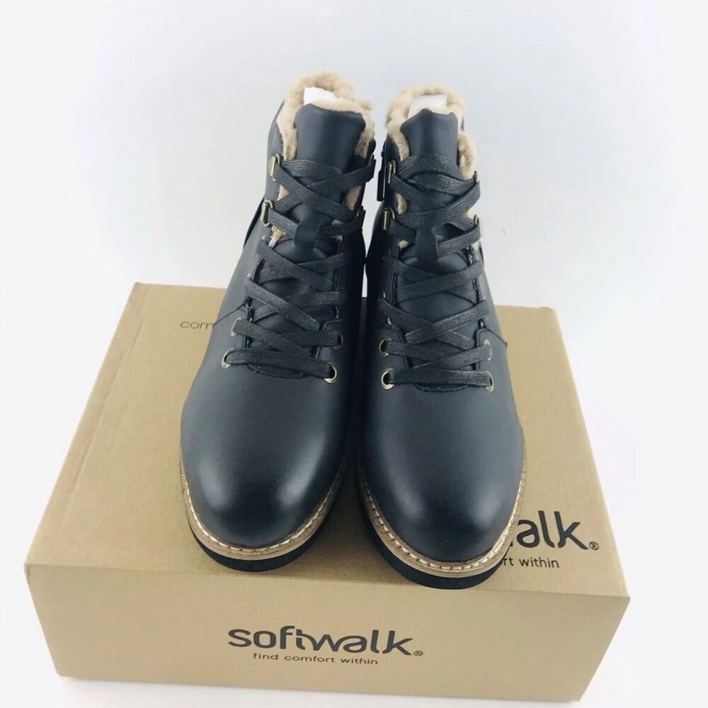 SoftWalk Charcoal Leather Boots SoftWalk Ankle Booties Faux Fur SoftWalk Shoes